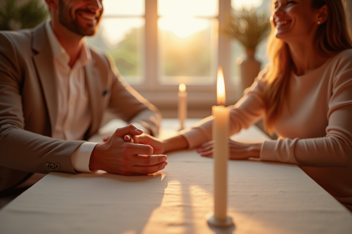Couple heureux célébrant leur anniversaire de mariage