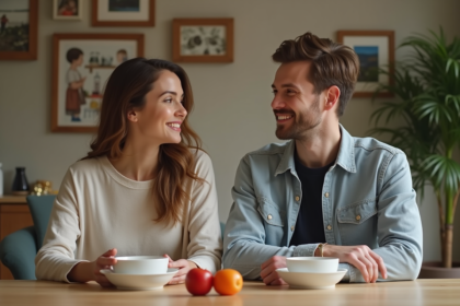 Couple en famille lors d'un repas convivial à la maison