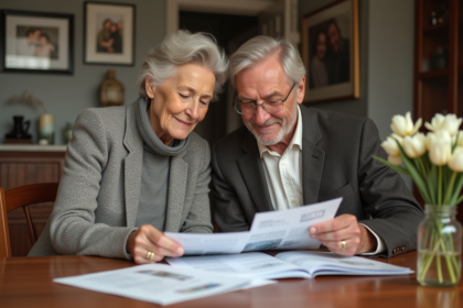 Couple âgé élégant discutant de leur lune de miel à la maison