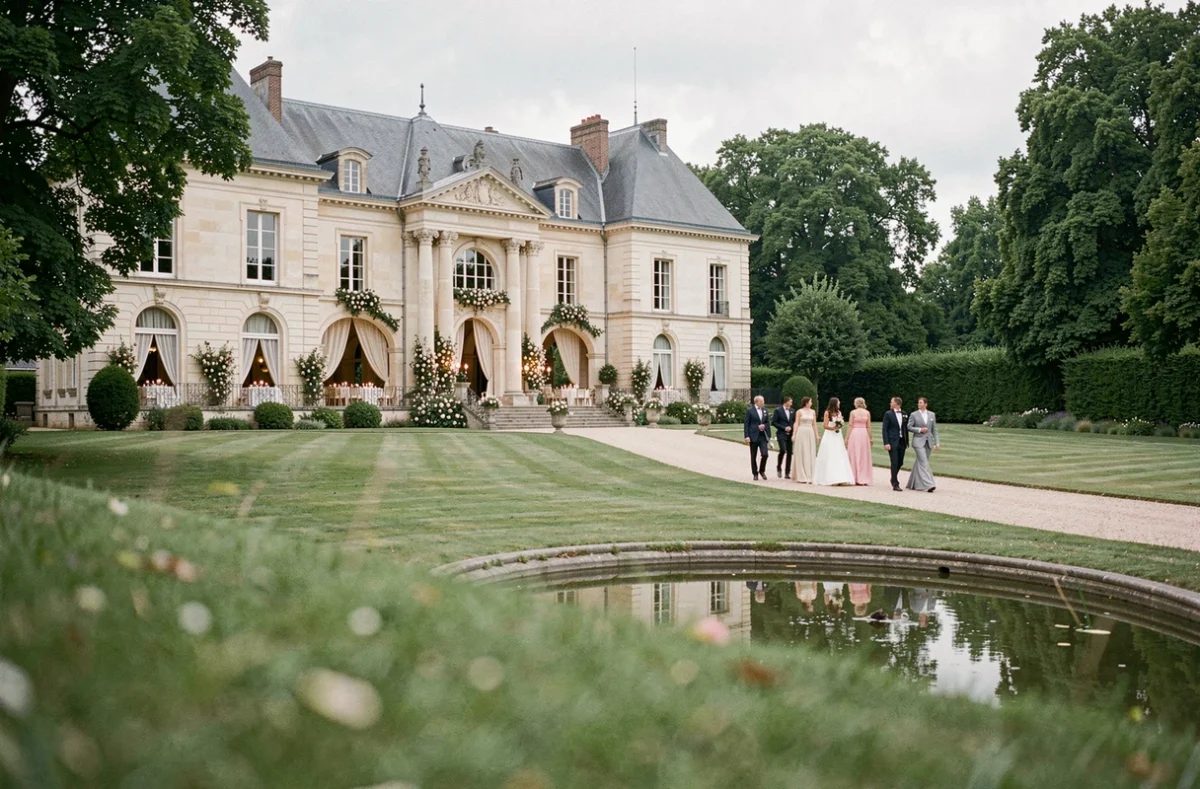 Vue du Domaine de Cicé-Blossac à Bruz avec son allée arborée, son parc paysager et sa salle de réception élégante pour mariages