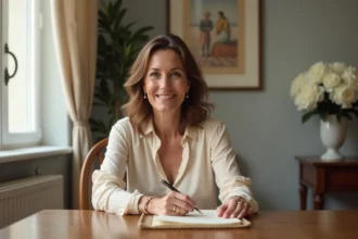 Femme d'âge moyen lisant une note dans un appartement parisien