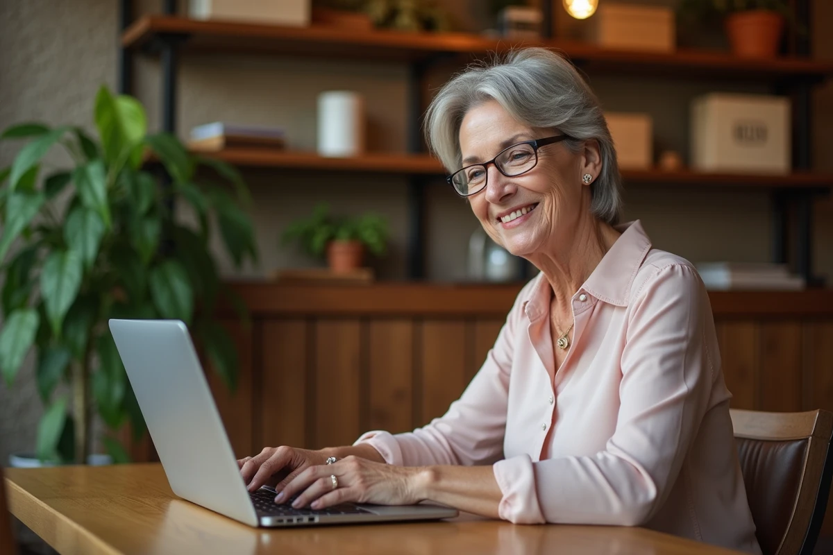 Femme d age moyen travaillant sur un ordinateur portable