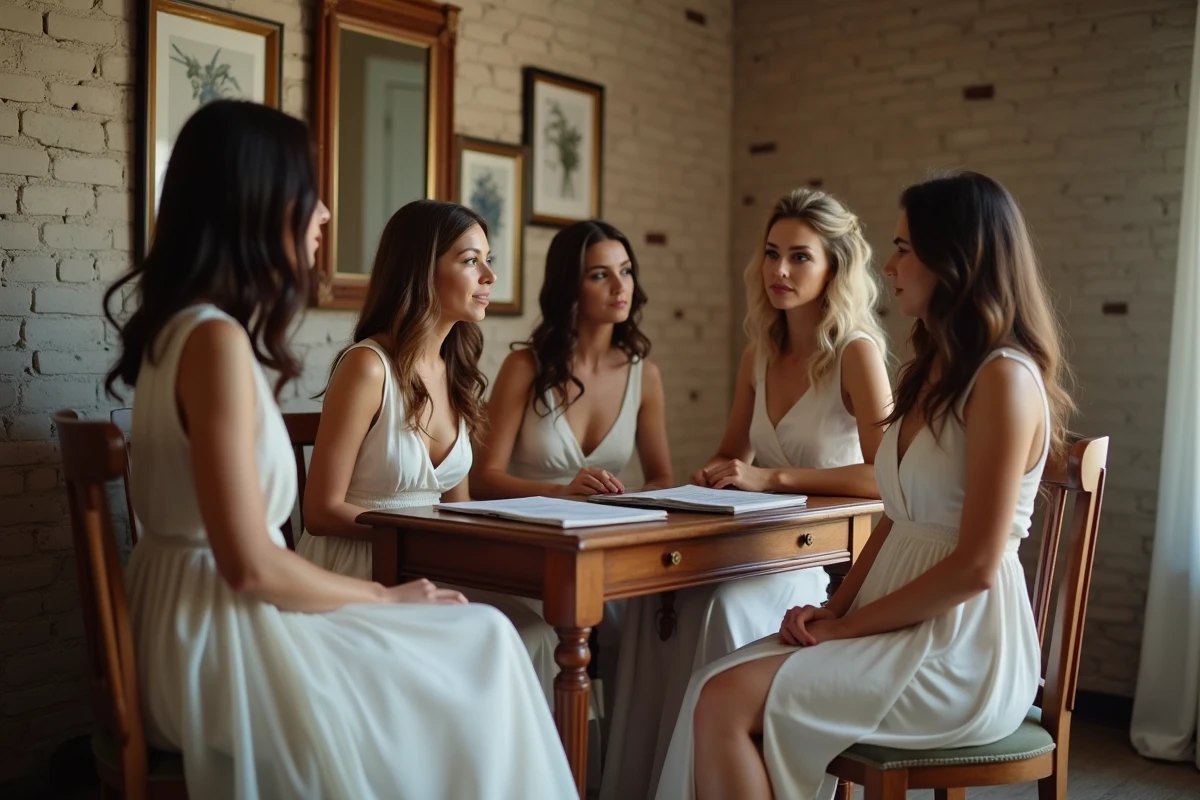 Femmes discutant dans une suite nuptiale chaleureuse