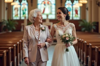Grand-mère de la mariée entourée de ses proches avant la cérémonie