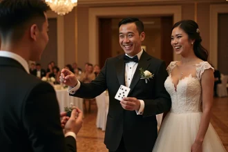 Magicien animant un mariage avec des tours de magie captivants